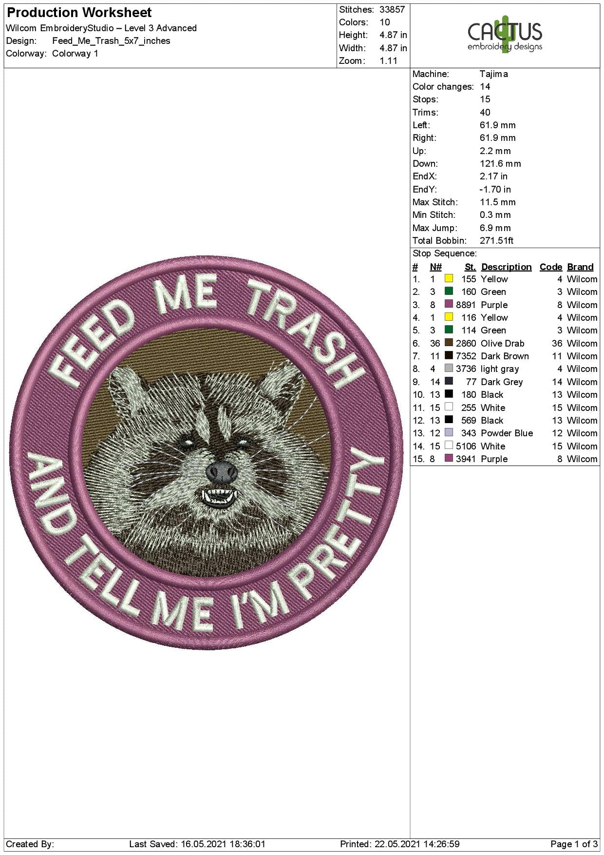 Trash Panda Patch Embroidery Design