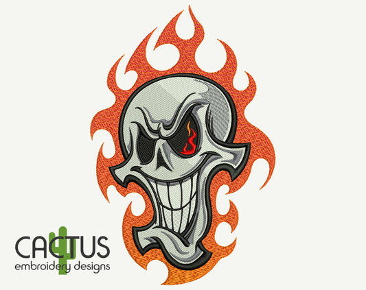 Fire Skull Embroidery Design