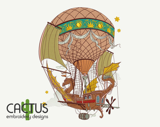 Flying Ship Embroidery Design