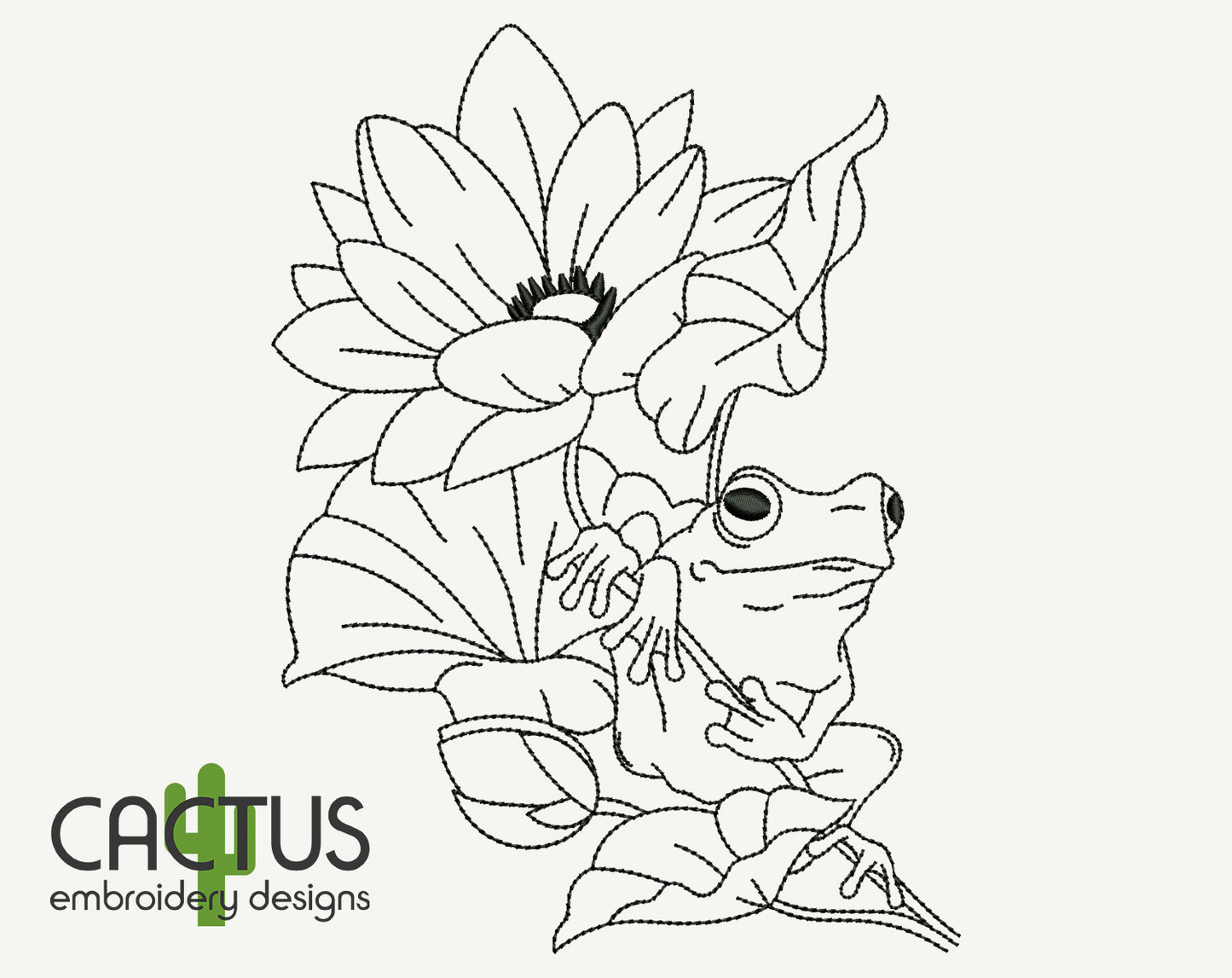 Frog Lotus Embroidery Design