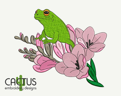 Frog Sakura Embroidery Design
