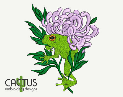 Frog on a flower Embroidery Design