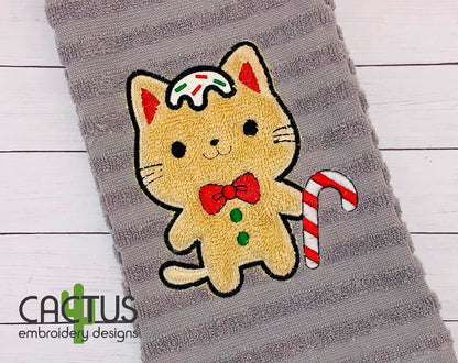 Gingerbread Cat Applique Embroidery Design