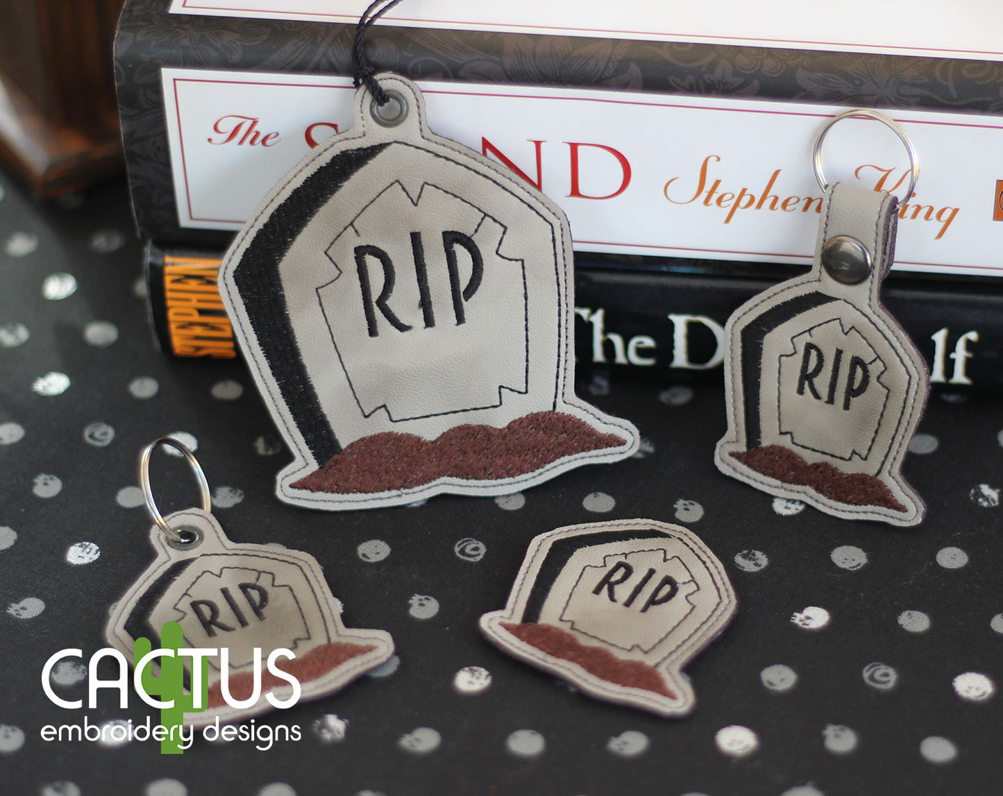 Gravestone Set of Bookmark\Bag Tag, Eyelet Fob, Feltie, Snap Tab