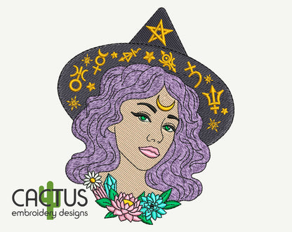 Green Eyed Witch Embroidery Design