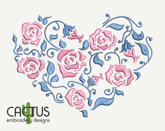 Heart with Roses Embroidery Design