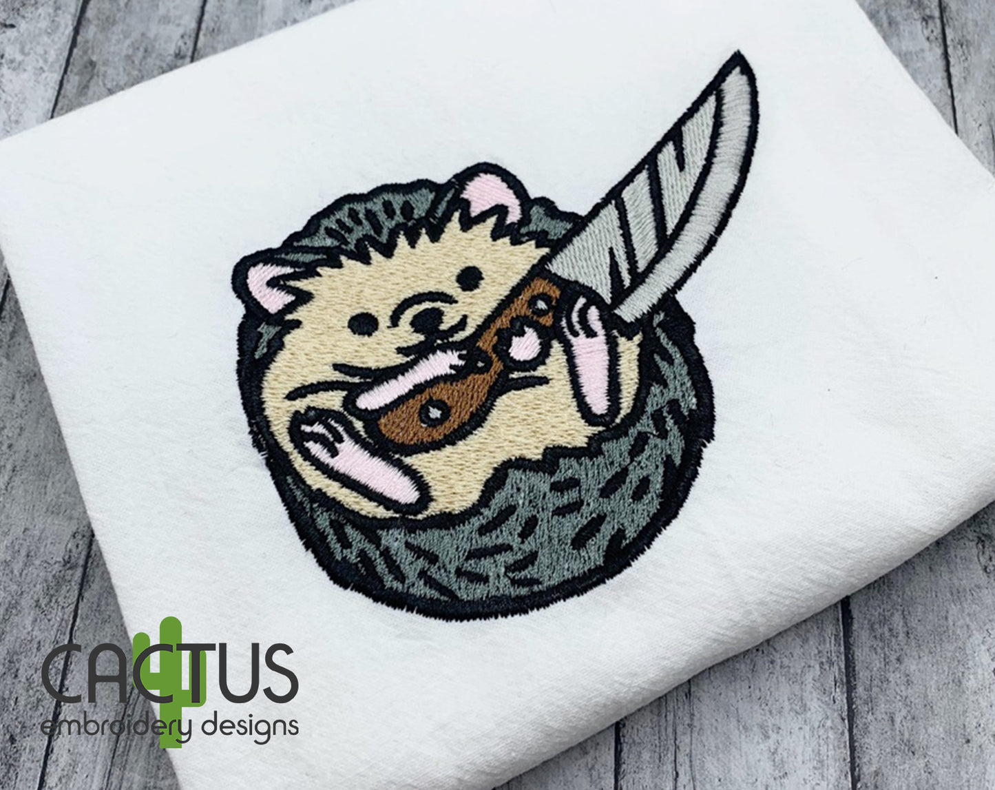 Hedgehog with a Knife Patch Embroidery Design