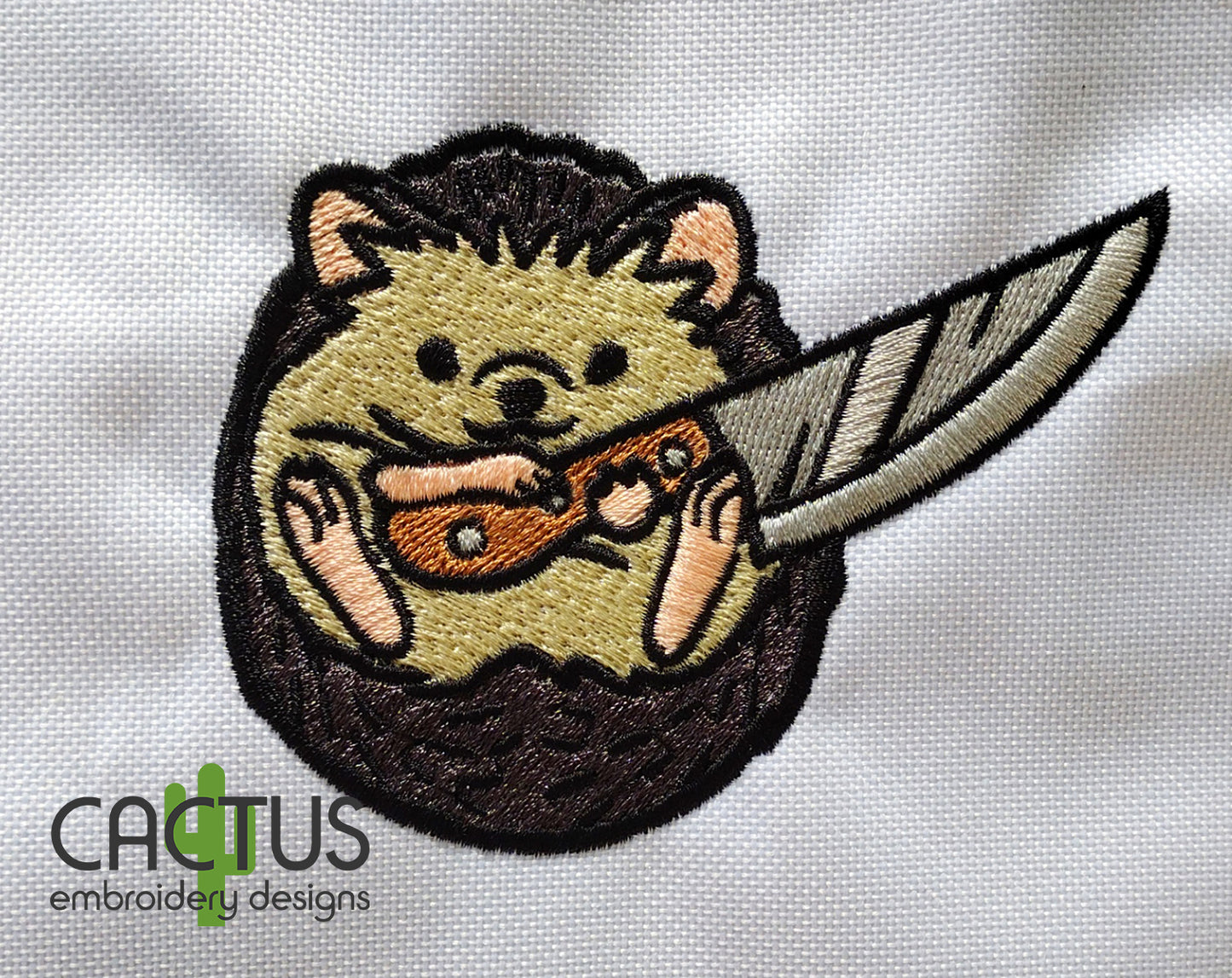 Hedgehog with a Knife Patch Embroidery Design