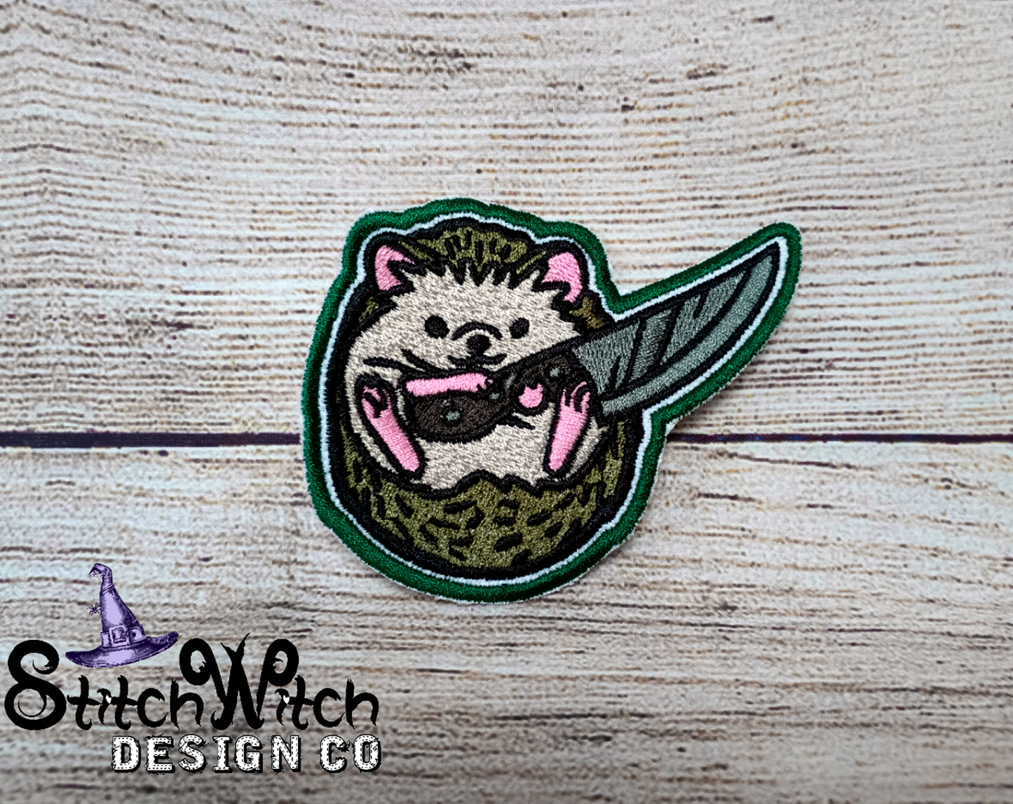 Hedgehog with a Knife Patch Embroidery Design
