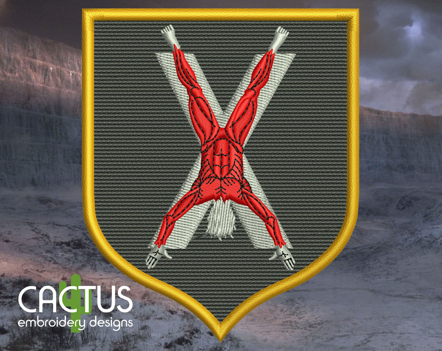 Man Shield Embroidery Design