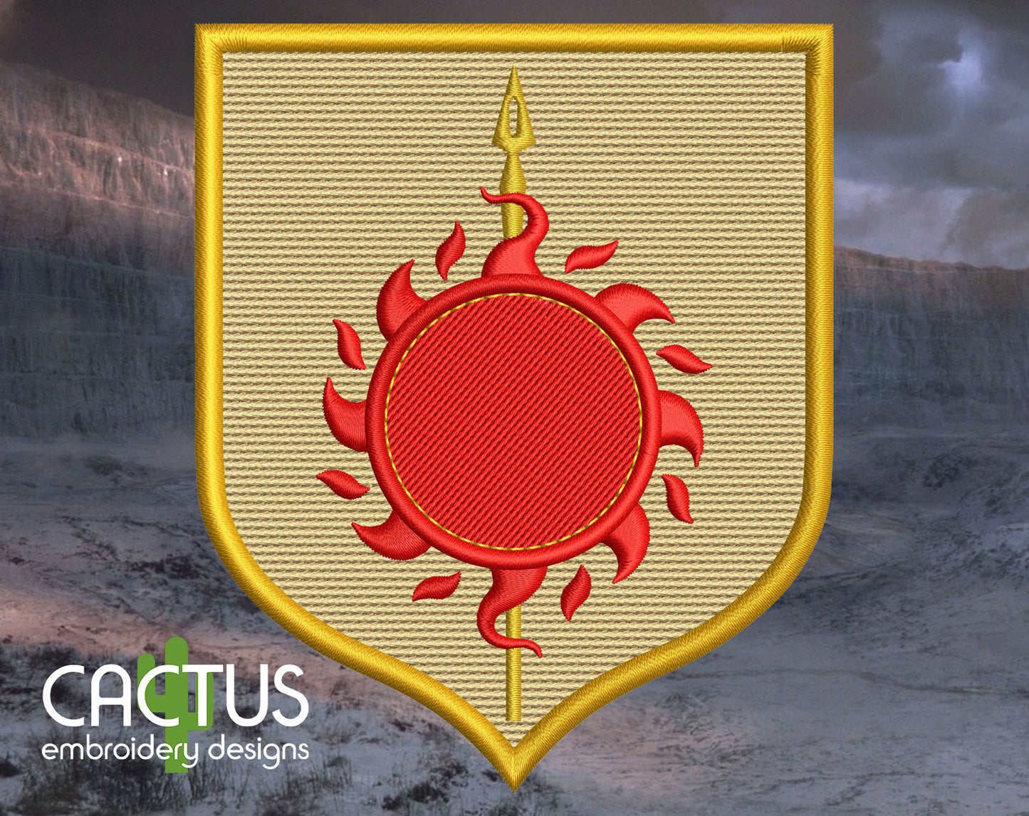 Sun & Spear Shield Embroidery Design