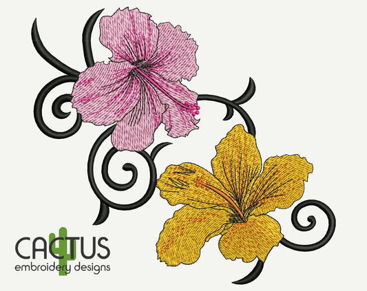 Lilies With Curls Embroidery Design