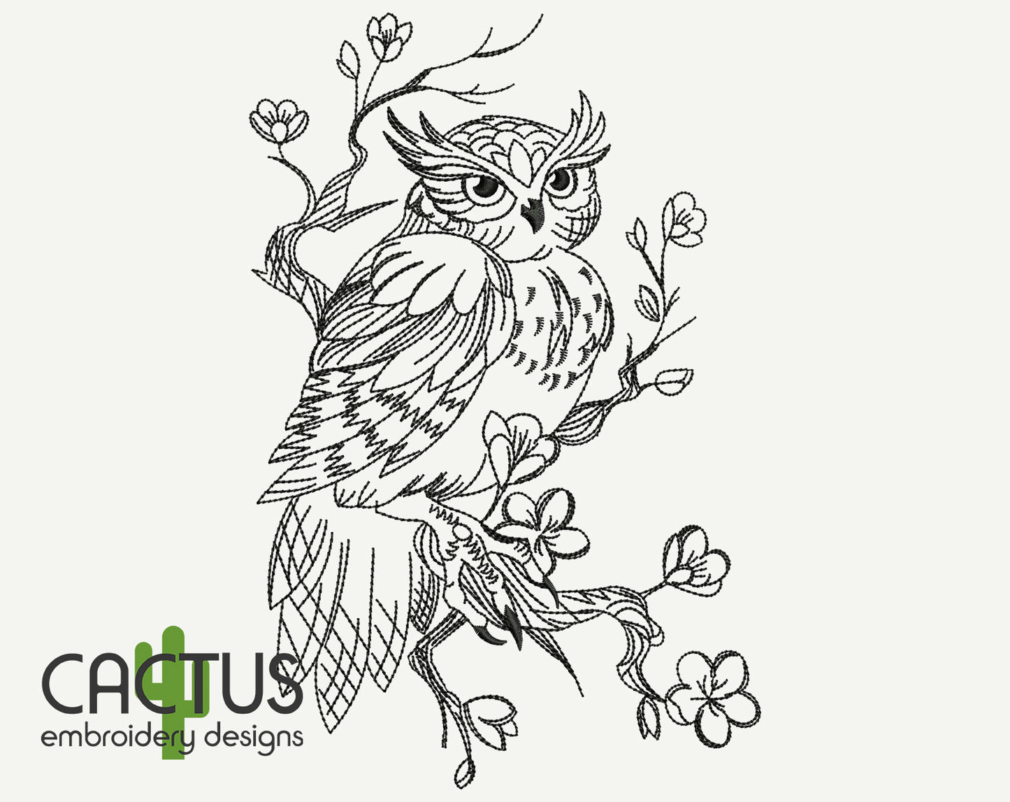 Owl on Branch Embroidery Design