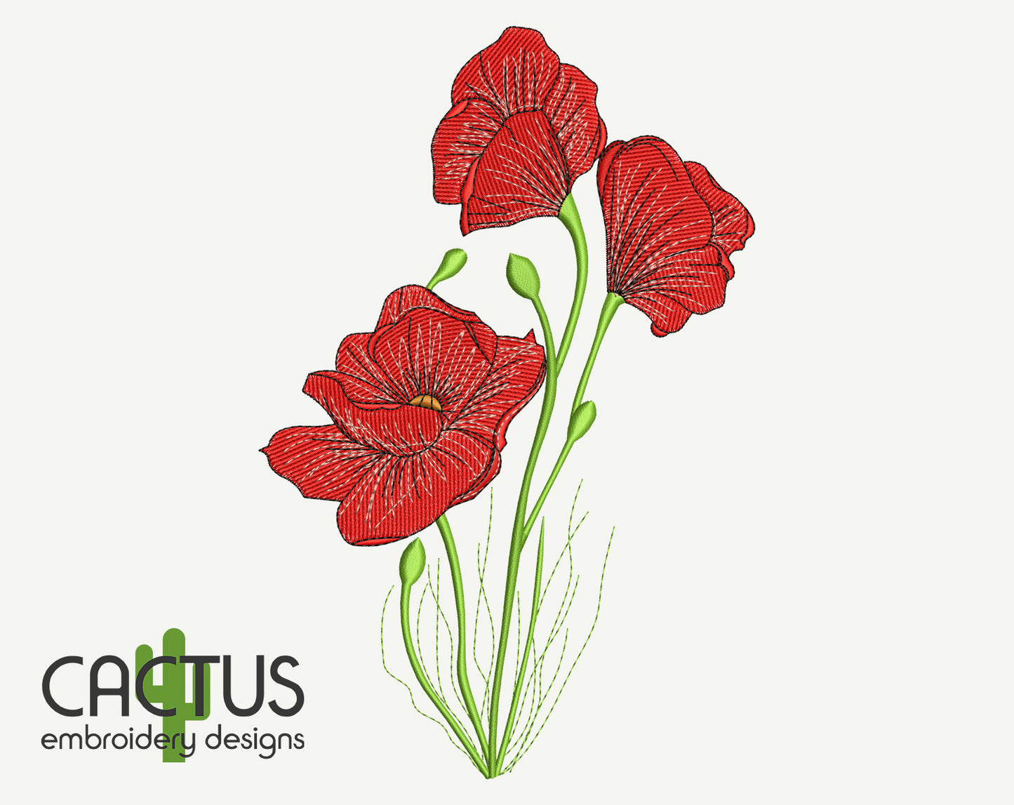 Poppies Flowers Bouquet Embroidery Design