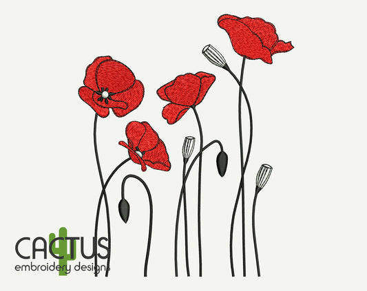 Simple Poppies Embroidery Design