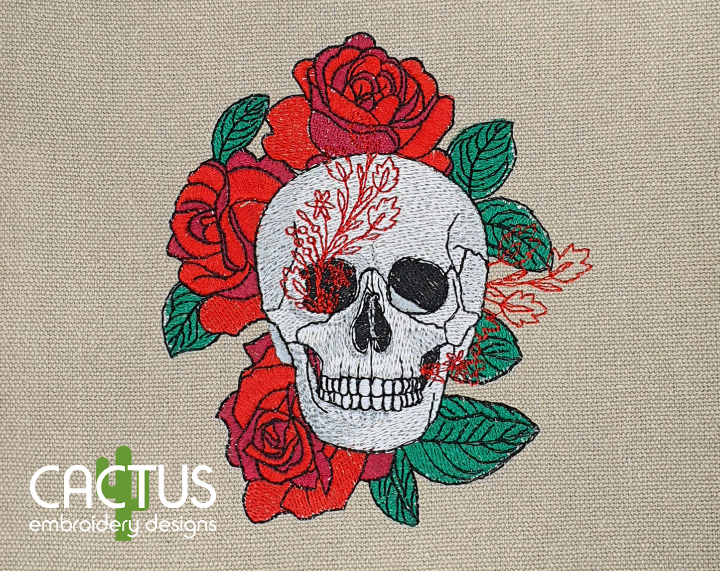 Roses Skull Embroidery Design