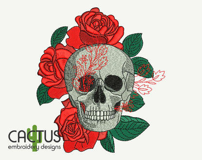 Roses Skull Embroidery Design
