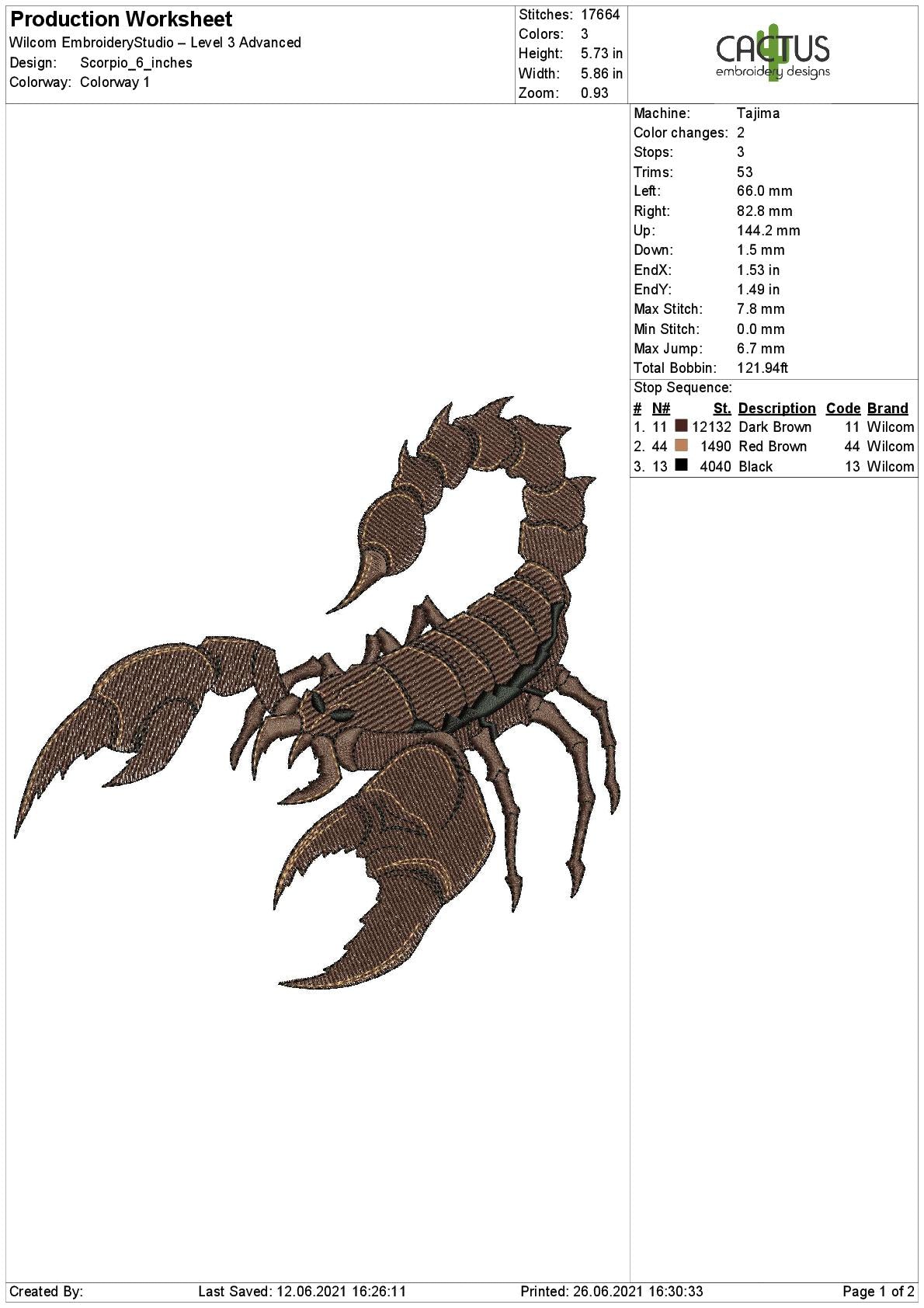 Scorpion Embroidery Design