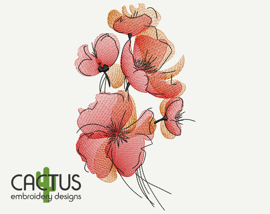Sketchy Poppies Bouquet Embroidery Design