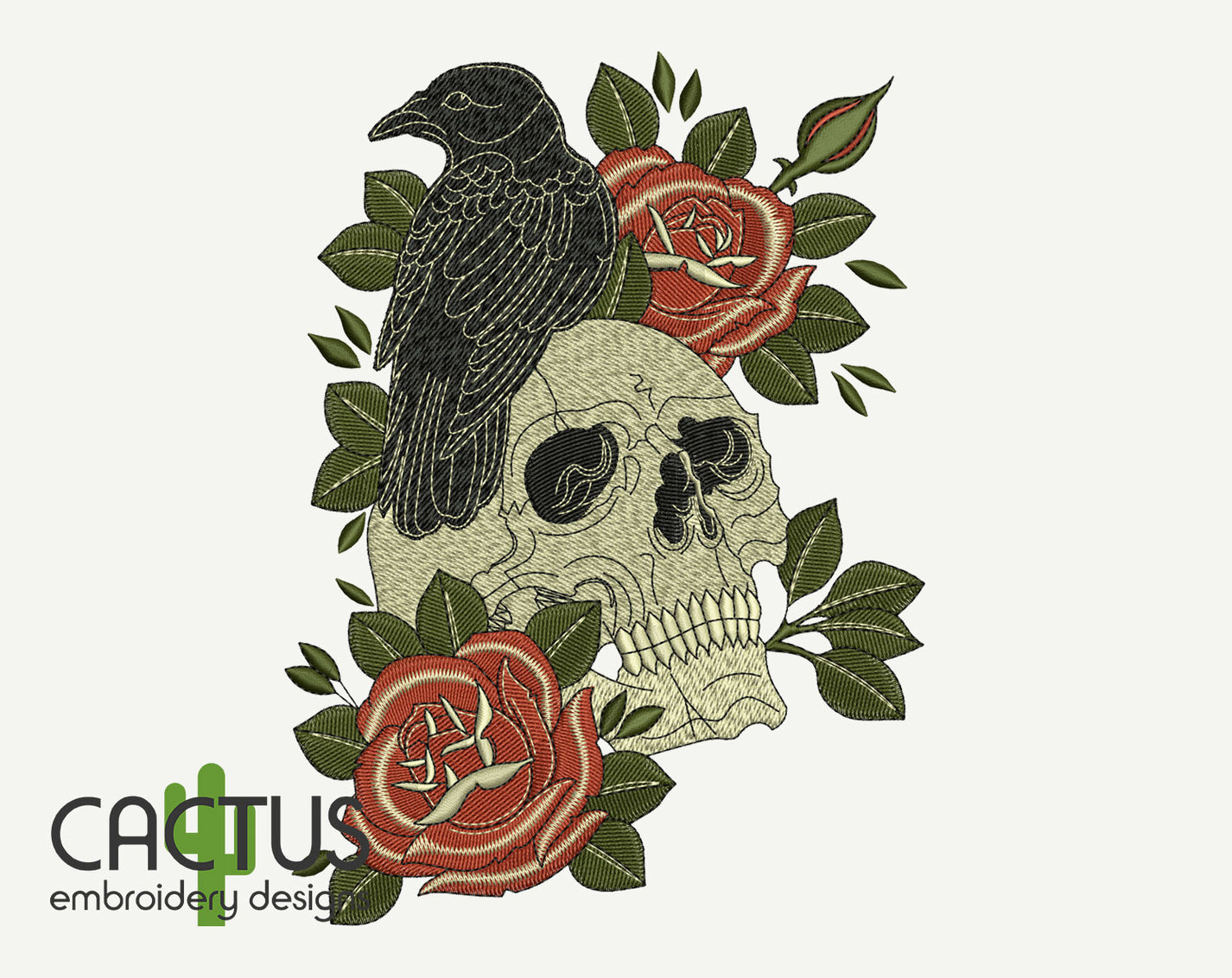 Skull & Raven Embroidery Design Cactus Embroidery Designs