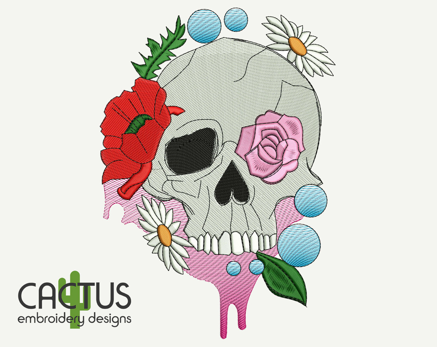 Skull with Flowers Embroidery Design