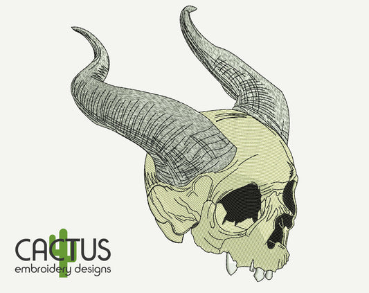 Skull with Horns Embroidery Design