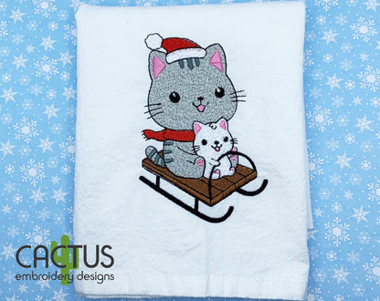Sledding Cats Embroidery Design