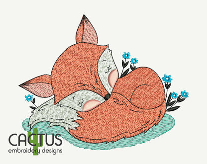 Sleeping Fox Embroidery Design