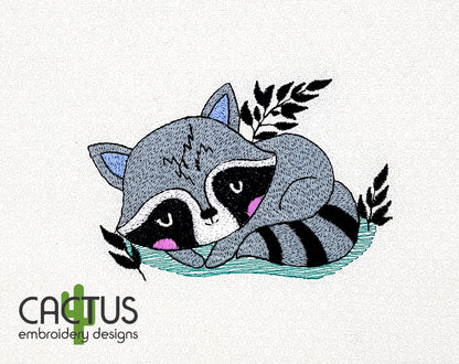 Sleeping Raccoon Embroidery Design