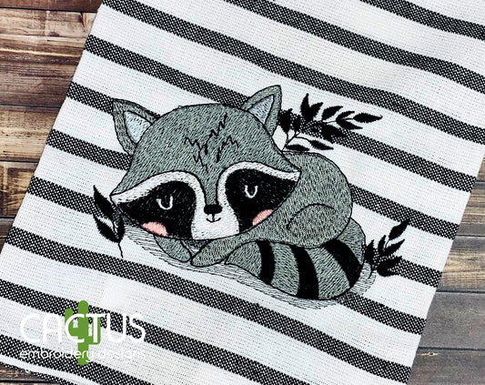 Sleeping Raccoon Embroidery Design
