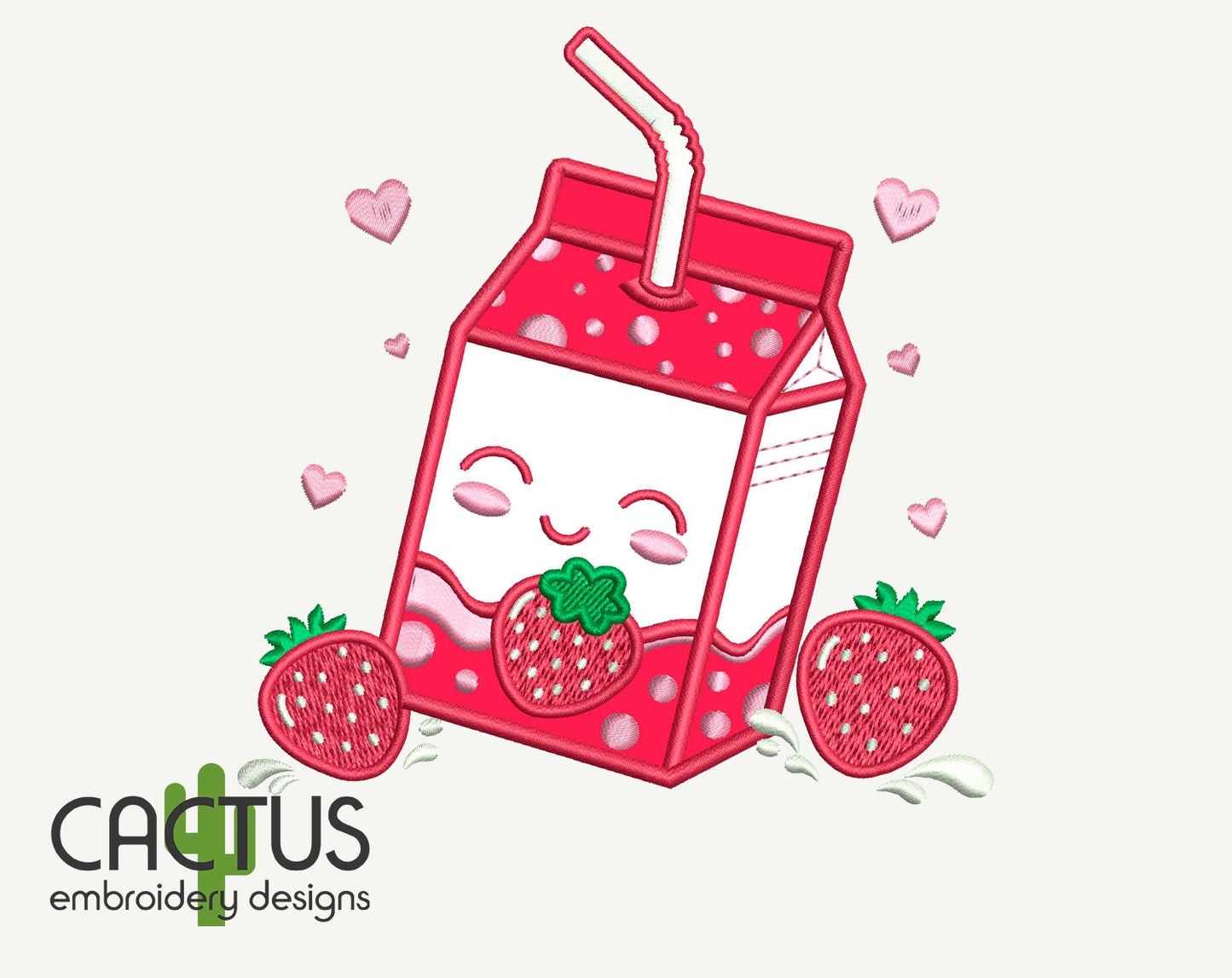 Strawberry Milk Applique Embroidery Design