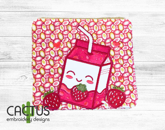 Strawberry Milk Applique Embroidery Design