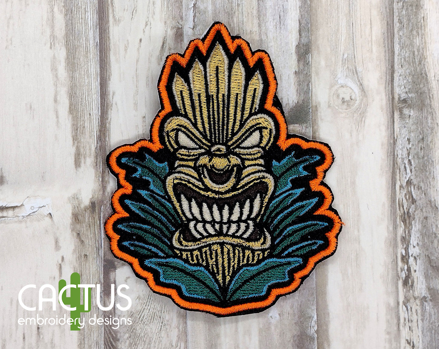 Tiki Mask Patch Embroidery Design