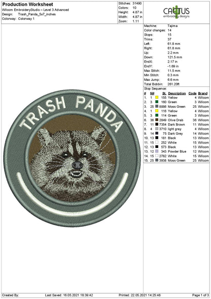 Trash Panda Patch Embroidery Design