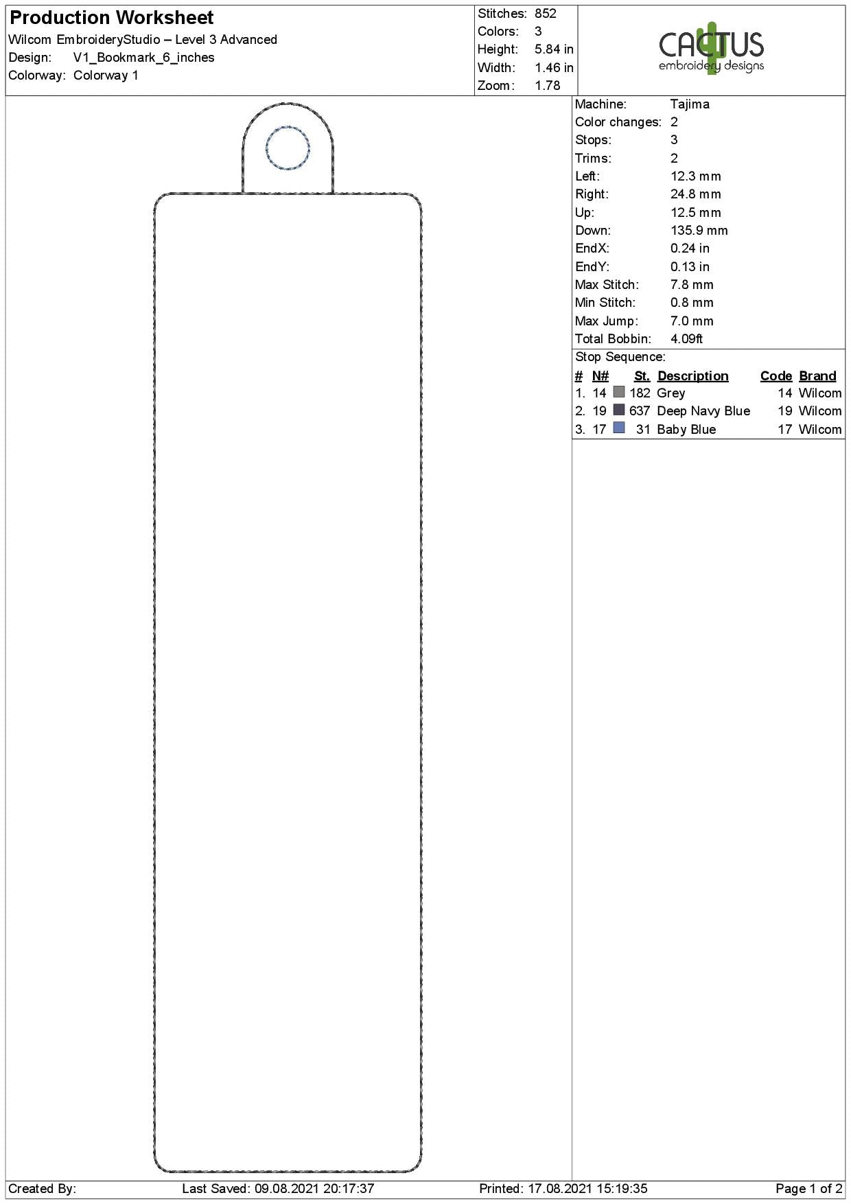 Blank Bookmark Design V1 – Cactus Embroidery Designs