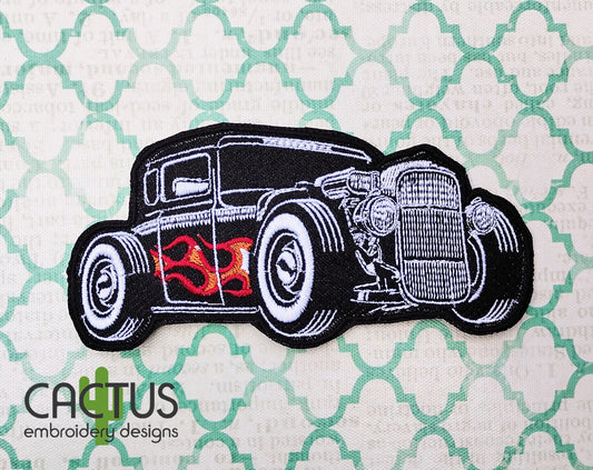 Vintage Race Car Patch Embroidery Design
