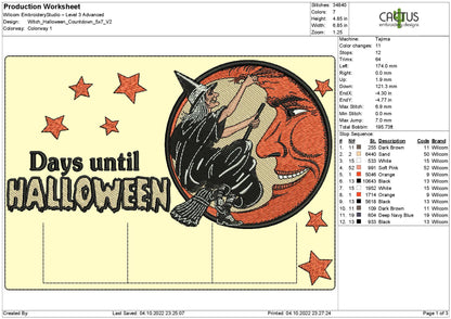Witch Days till Halloween Countdown Embroidery Design